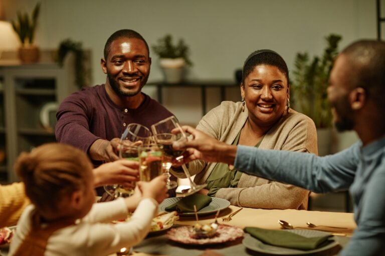 Black Family Celebrating